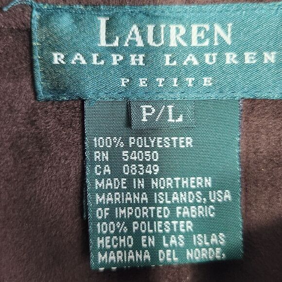 Lauren Ralph Lauren Faux Suede Vest Full Zip Size P/L Dark Brown Made in USA - Picture 4 of 9